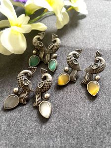 Peacock Silver Replica Earring With Monalisa Stone