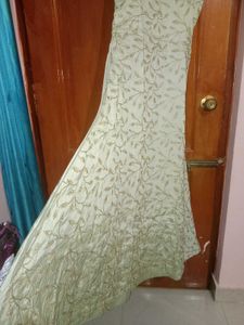 Festive Long Gown Dress With Netted Dupatta