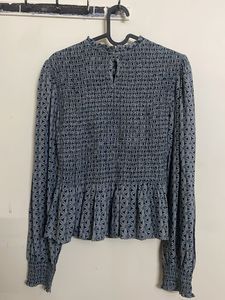 Blue Patterned Smocked Top