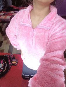 Pink Fuzzy Cropped Pullover
