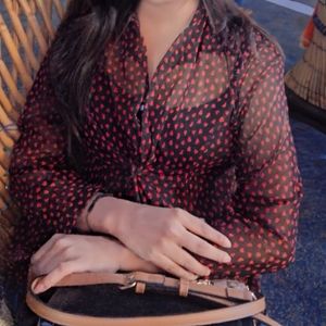 Heart Print Peplum Shirt