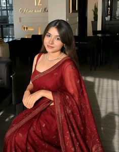 New Maroon Saree with Intricate Gold Embroidery✨