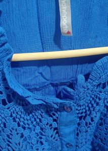 Blue Crochet Yoke Blouse