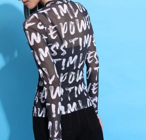 Printed Mesh Long Sleeve Top