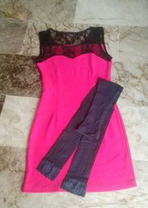 Hot pink bodycon one piece with lagging