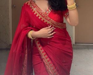 Red &amp; Gold Embroidered Saree