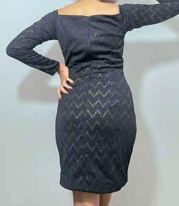 Black Formal Dress With Zigzag Metallic Print