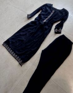 Jet Black Kurta Set Size S