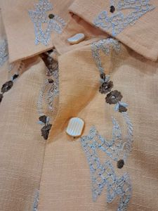 Embroidered Peach Short-Sleeve Shirt
