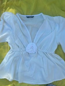 Shein White Flowy Top