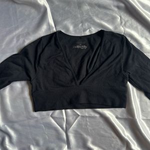 Black fitted deep neck Top