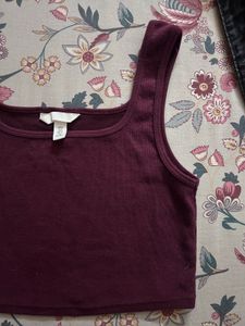 Plum Ribbed Square-Neck Crop Tank