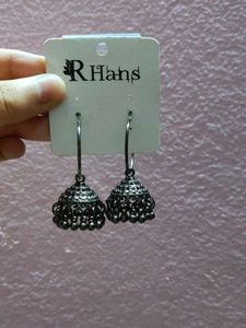 Black Jhumka Hoop Earrings