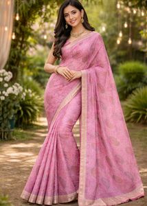 Elegant Pink Printed Saree