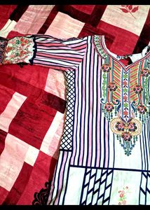 Striped &amp; Floral Print Kurti