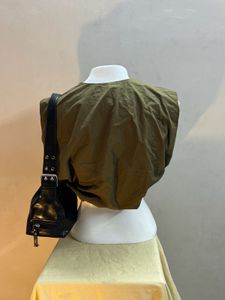 ⋆˚꩜｡ y2k olive green puffed crop vest ⋆˚꩜｡