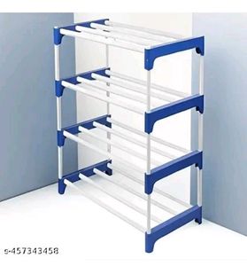 Blue & White 4-Tier Shoe Rack