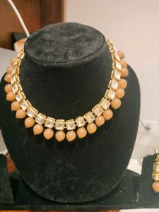 Fix Price Peach Kundan Necklace Set