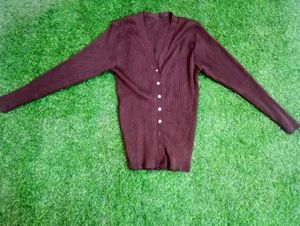 Burgundy Ribbed Knit Cardigan