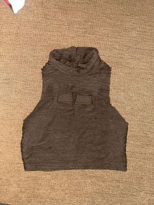 Brown Pleated Cut-Out Fitted Crop Top