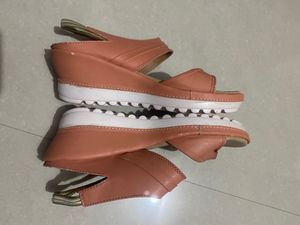 Orange Heels With Golden Button