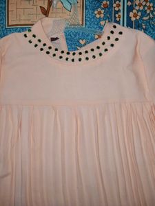 Peach Pleated Top with Bell Sleeves