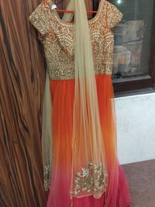 Orange &amp; Gold Anarkali Gown