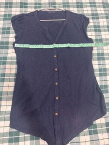 Navy Button-Down Top