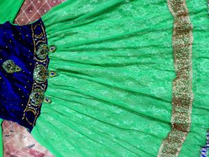 Elegant Green &amp; Royal Blue Traditional Lehenga