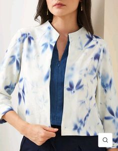 Stylish Blue Print Top with attached jacket