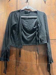 Zudio Black Ribbed Twin Tie-Up Shrug &amp; Tube Top Se