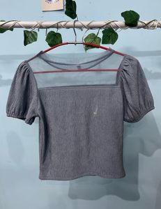 Cute Blue Puff Sleeve Top