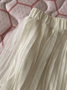 Cream Pleated Tulle Skirt
