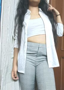 Checked Grey Formal Pants For Girls