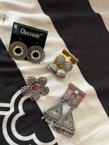 Earrings And One Finger Oxidised Ring