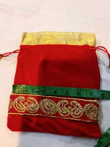 Red Velvet Embellished Drawstring Bag