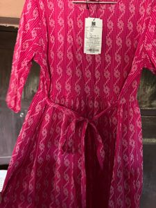 Janasya Printed Tiered Dress With Waist Tie-up