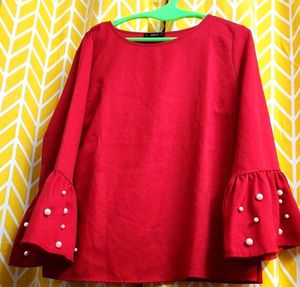 Red Bell Sleeve Top