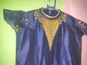 Elegant Navy Blue &amp; Gold Embellished Dress