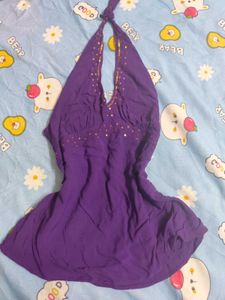 Purple Pinteresty Sequin Halter Neck Top