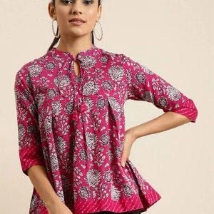 Floral Print Box Pleat Top
