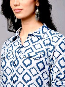 💠Blue &amp; White Geometric Print Kurta