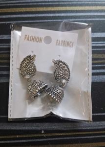 Pack of 2 Silver oxidised Jhumka Earrings
