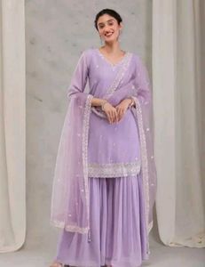 Lilac Embroidered Sharara Suit