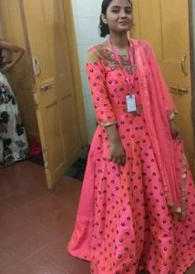 Pink Shade Gown With Net Dupatta