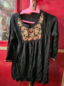Embroidered Black Top