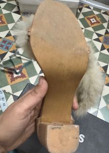 Chic Fur Strap Nude Heels