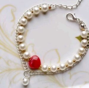 Pearl &amp; Heart Charm Bracelet