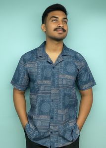 Blue Patterned Short Sleeve Shirt