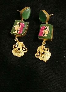 Handpainted Rajputi Princess Portrait Earring
